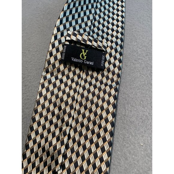 Valerio Garati Handmade Silk Tie Black Gold Checkered Pattern Necktie - Picture 3 of 6